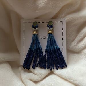 Light & dark blue beaded tassel earring